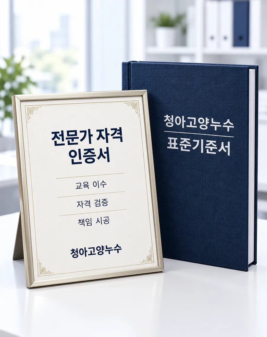 청아고양누수 전문가 자격 인증서와 표준기준서